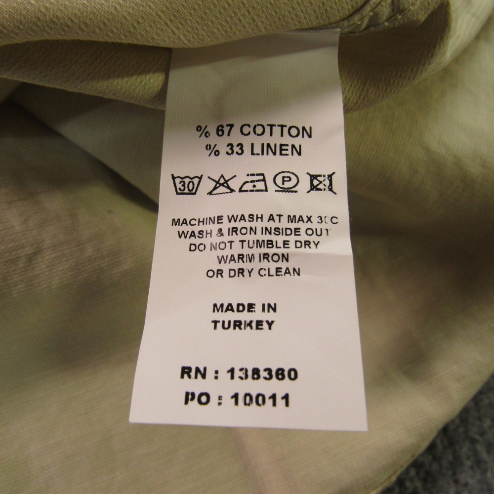 32 Bar Blues Shirt Mens L Tan Cotton Linen Blend Band Collar Short Sleeve Summer - Picture 5 of 11